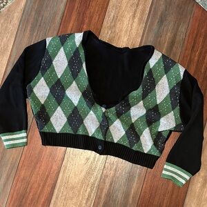 Elhoffer Design Green‎ Argyle Cropped Cardigan Sweater – 2XL